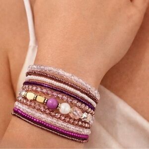 🚨2 Sets for $13🚨 10 Stackable Stretchy Bohemian Pink & Gold Bead Bracelets Set